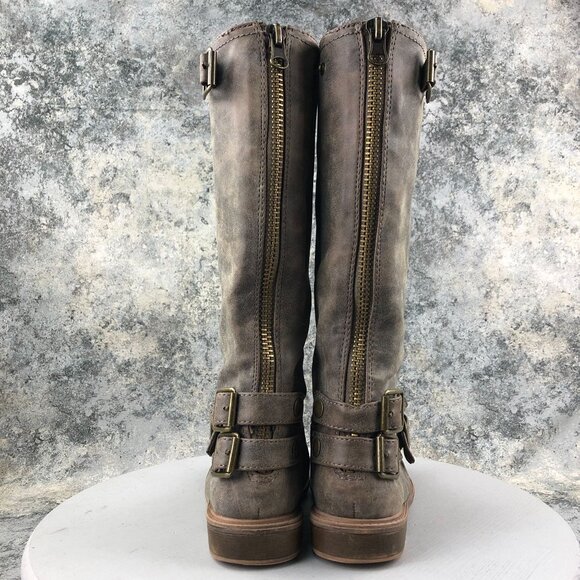 Nine West Women's Size 7M MOTOL1 Brown Faux Leather Back Zip Harness Boots *FLAW - Picture 6 of 16